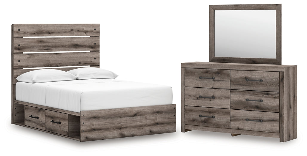 Graystorm Full Panel Bed with Storage with Mirrored Dresser Signature Design by Ashley®