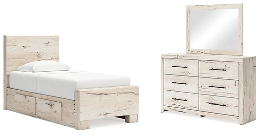 Lawroy Twin Panel Bed with Mirrored Dresser Benchcraft®