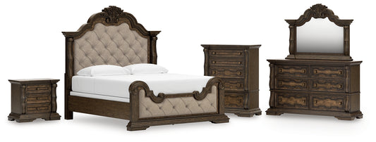 Maylee King Upholstered Bed with Mirrored Dresser, Chest and Nightstand Signature Design by Ashley®