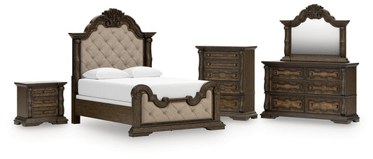 Maylee Queen Upholstered Bed with Mirrored Dresser, Chest and Nightstand Signature Design by Ashley®