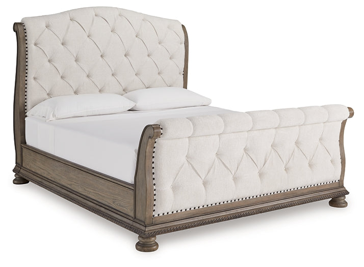 Ardenfield California King Upholstered Sleigh Bed with Mirrored Dresser Signature Design by Ashley®