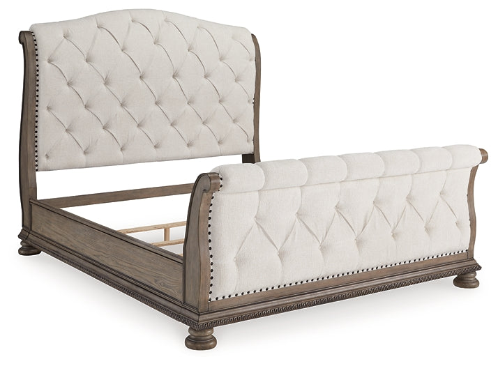Ardenfield California King Upholstered Sleigh Bed with Mirrored Dresser Signature Design by Ashley®