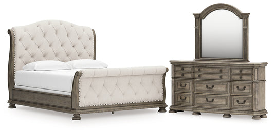 Ardenfield California King Upholstered Sleigh Bed with Mirrored Dresser Signature Design by Ashley®