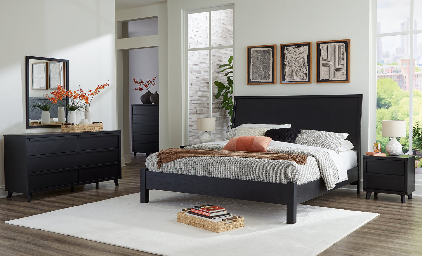 Danziar King Panel Bed with Mirrored Dresser and Nightstand Signature Design by Ashley®