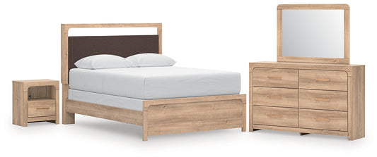Kinlanni Queen Upholstered Panel Bed, Dresser, Mirror and Nightstand Signature Design by Ashley®