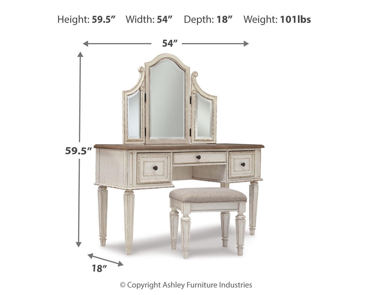 Realyn Vanity/Mirror/Stool (3/CN) Signature Design by Ashley®