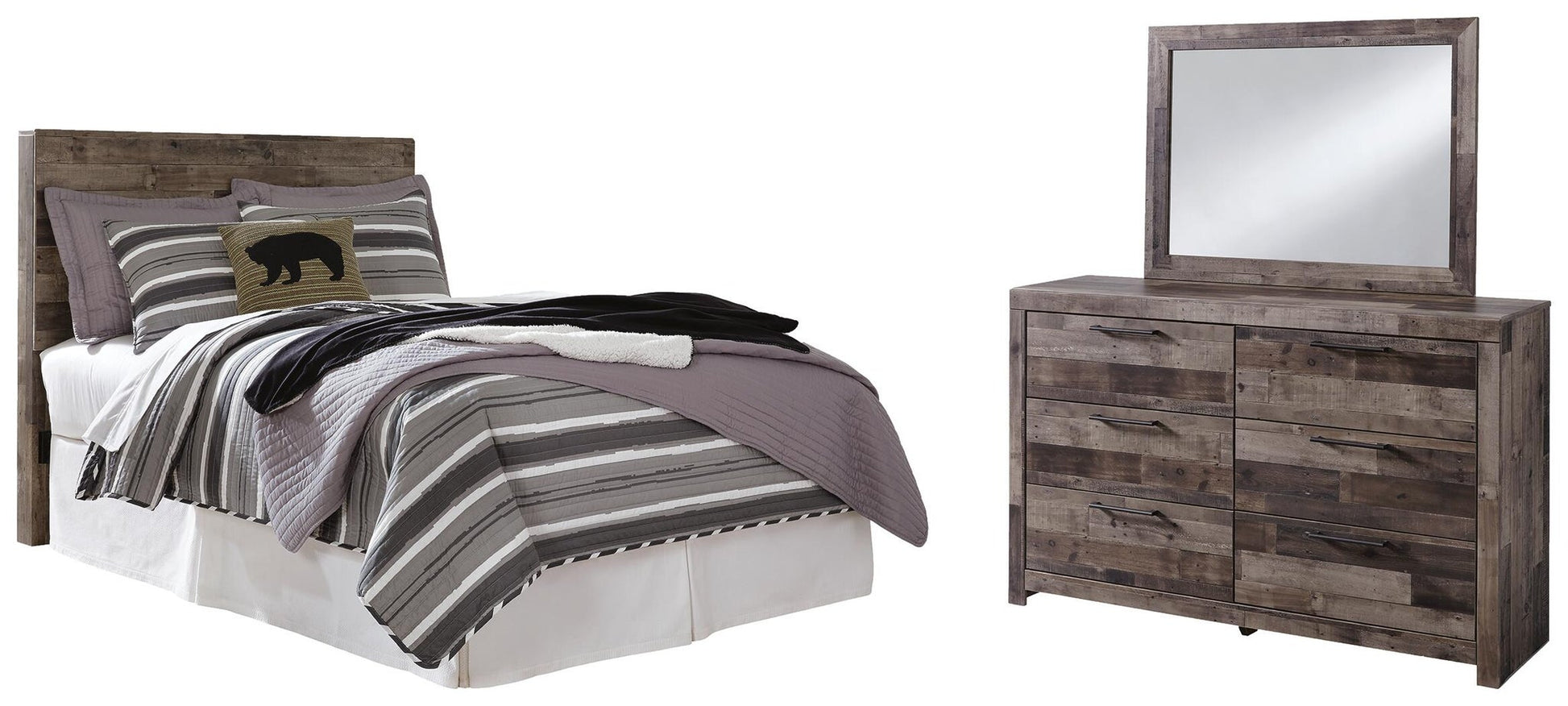 Derekson  Panel Headboard Bed With Mirrored Dresser Benchcraft®