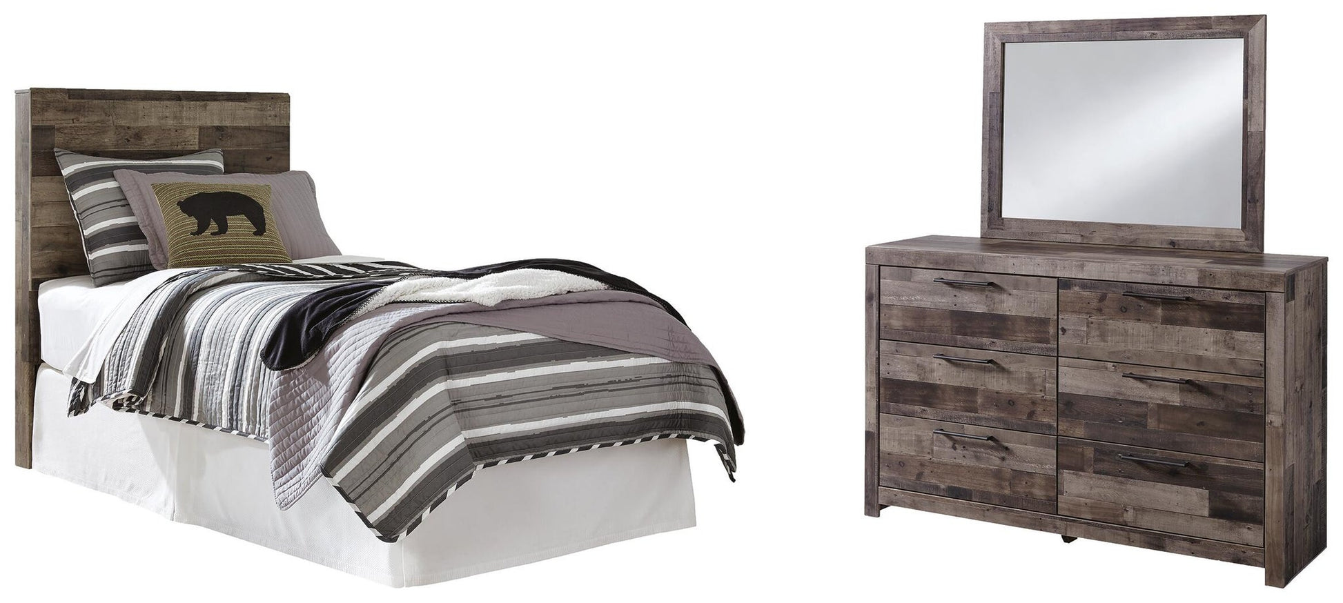 Derekson  Panel Headboard Bed With Mirrored Dresser Benchcraft®