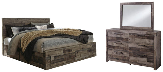 Derekson  Panel Bed With 4 Storage Drawers With Mirrored Dresser Benchcraft®
