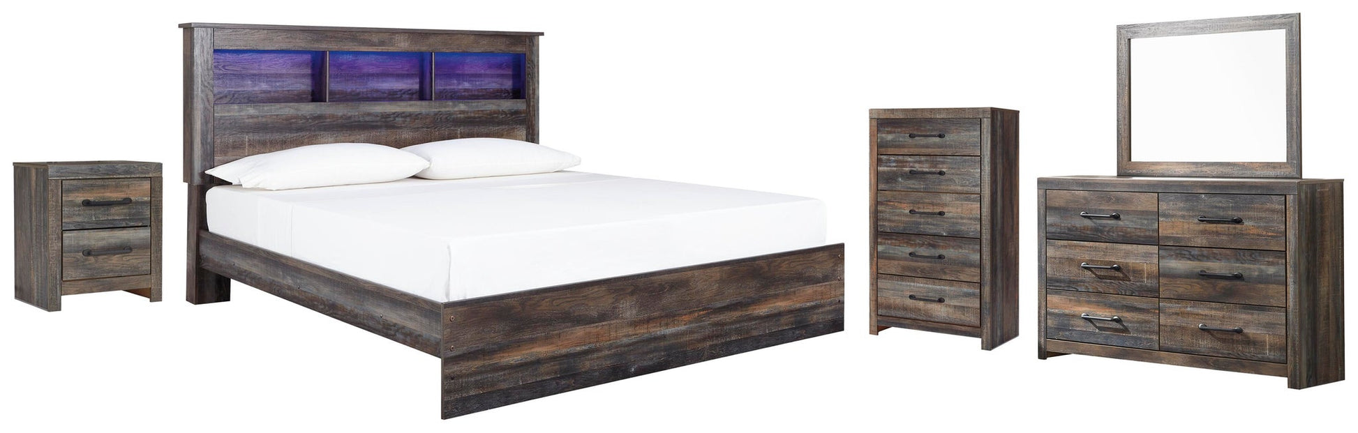 Drystan  Panel Bookcase Bed With Mirrored Dresser, Chest And Nightstand Signature Design by Ashley®