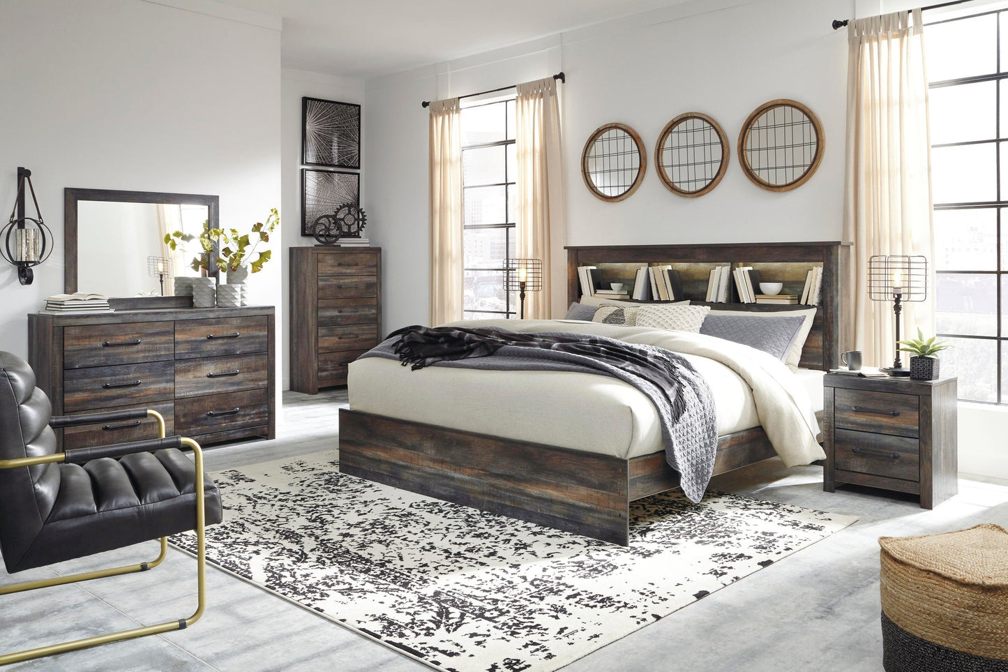 Drystan  Panel Bookcase Bed With Mirrored Dresser, Chest And Nightstand Signature Design by Ashley®