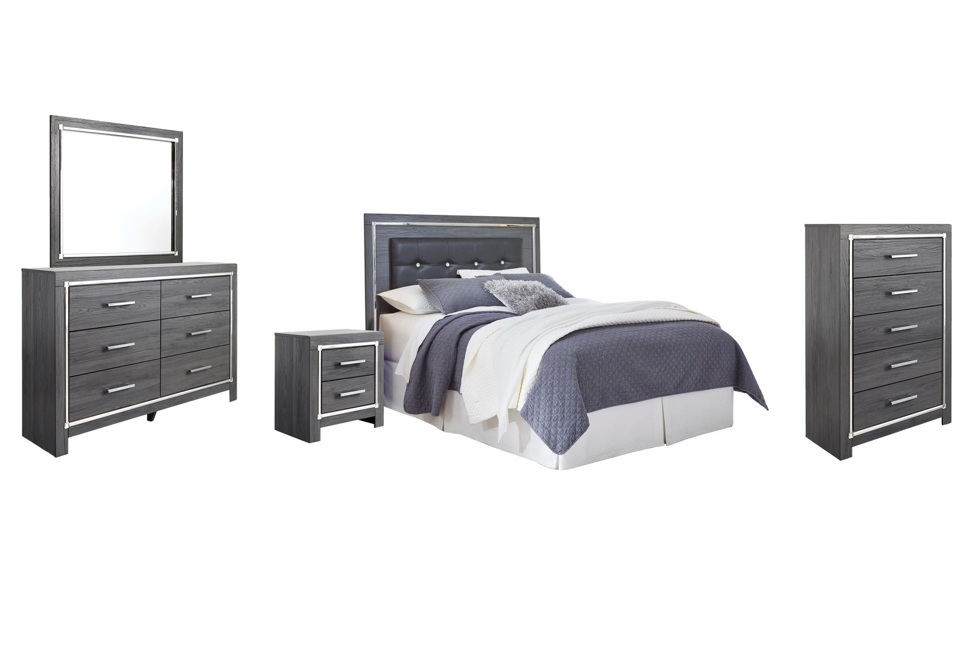 Lodanna / Upholstered Panel Headboard Bed With Mirrored Dresser, Chest And Nightstand Signature Design by Ashley®