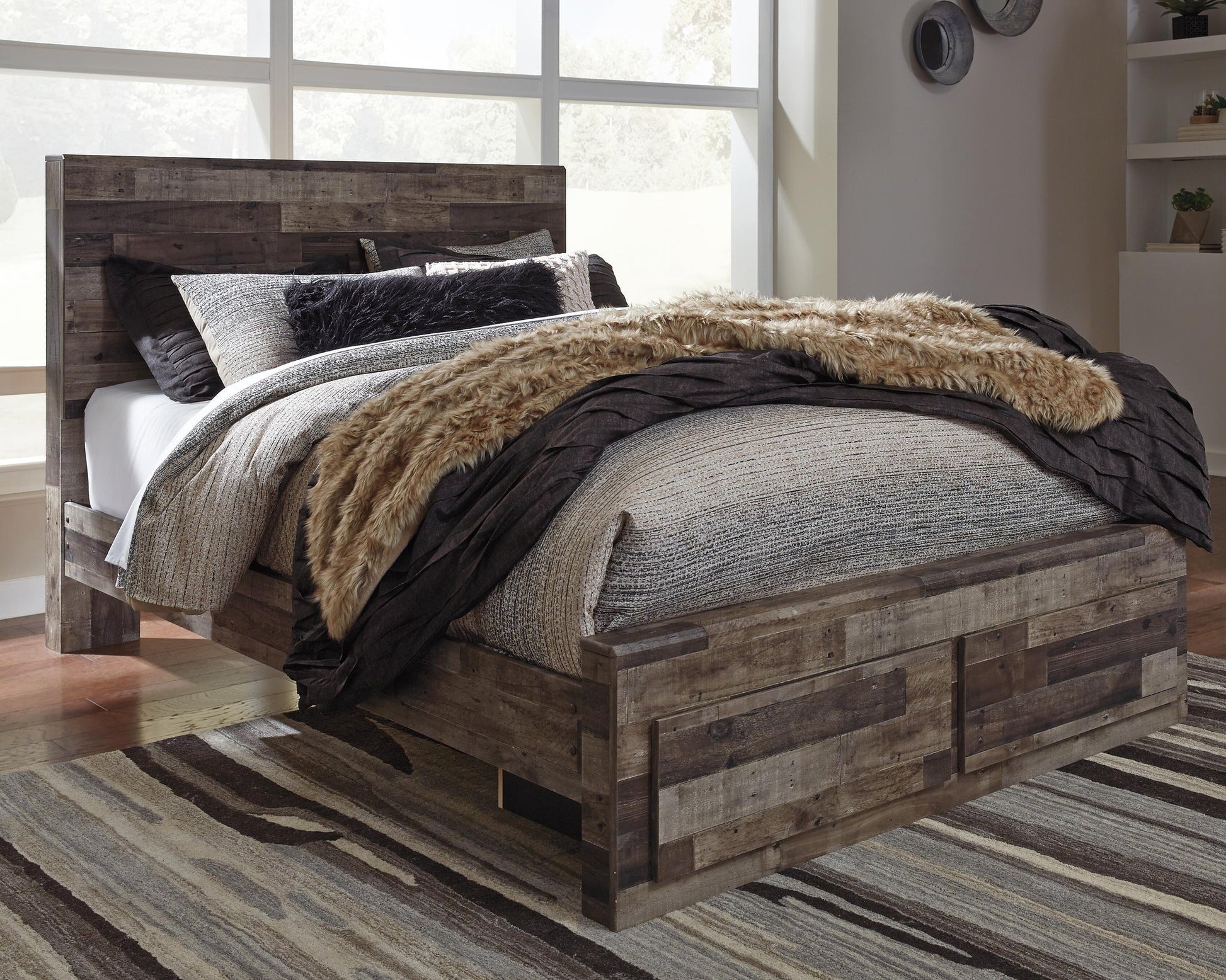 Derekson  Panel Bed With 2 Storage Drawers With Mirrored Dresser, Chest And Nightstand Benchcraft®