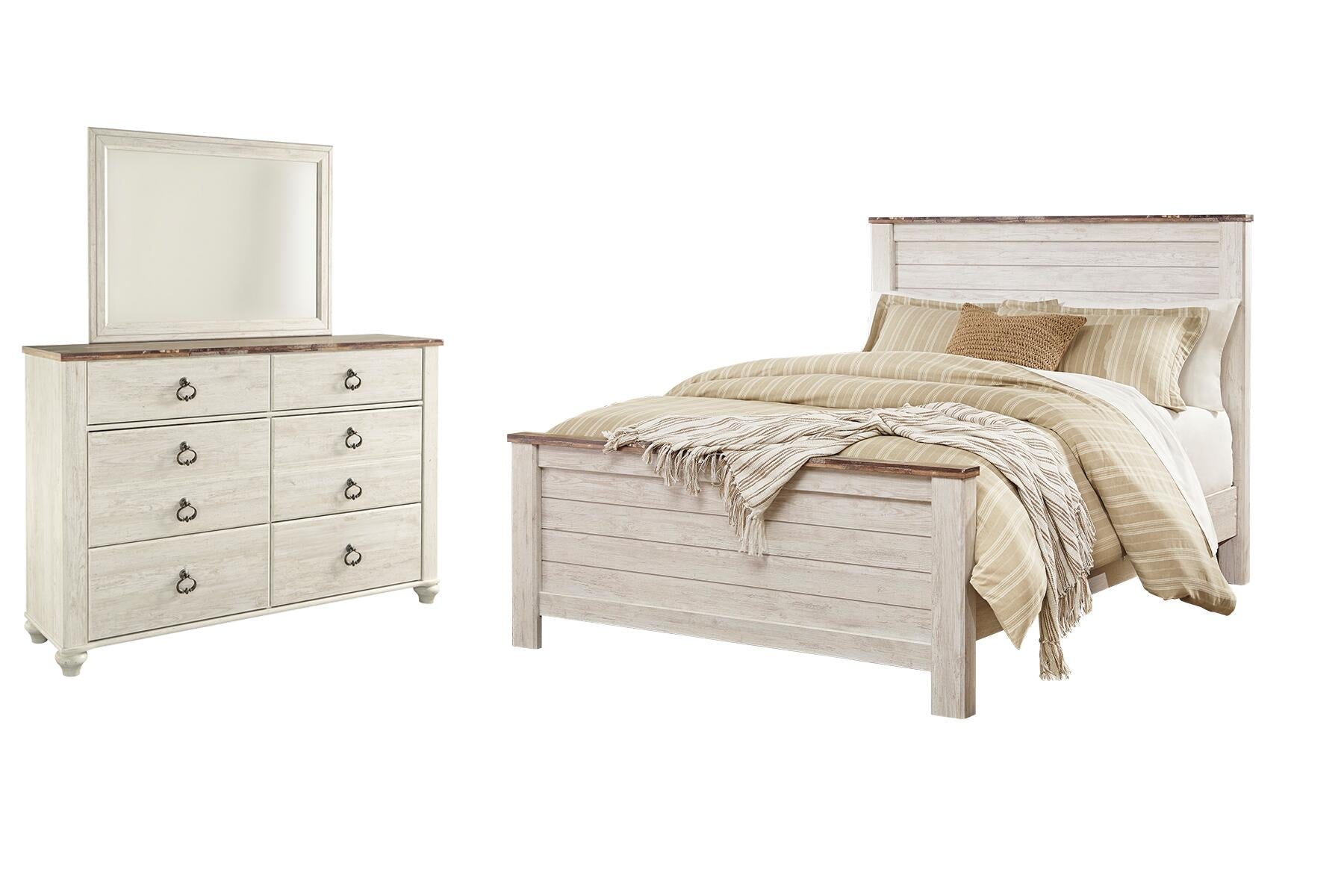 Willowton  Panel Bed With Mirrored Dresser Signature Design by Ashley®