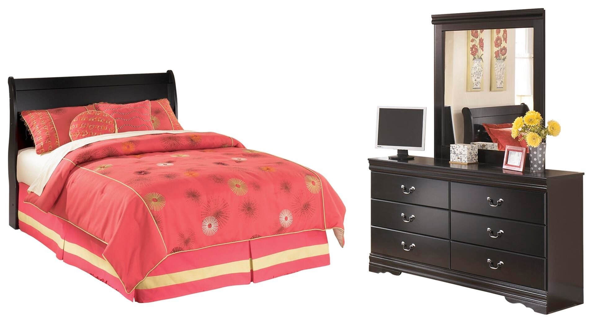 Huey Vineyard  Sleigh Headboard Bed With Mirrored Dresser Signature Design by Ashley®