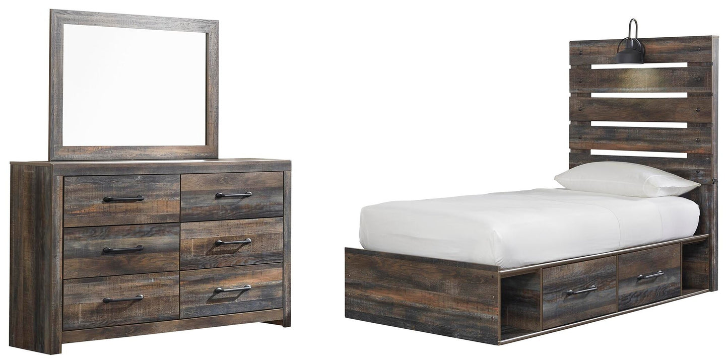 Drystan  Panel Bed With 4 Storage Drawers With Mirrored Dresser Signature Design by Ashley®