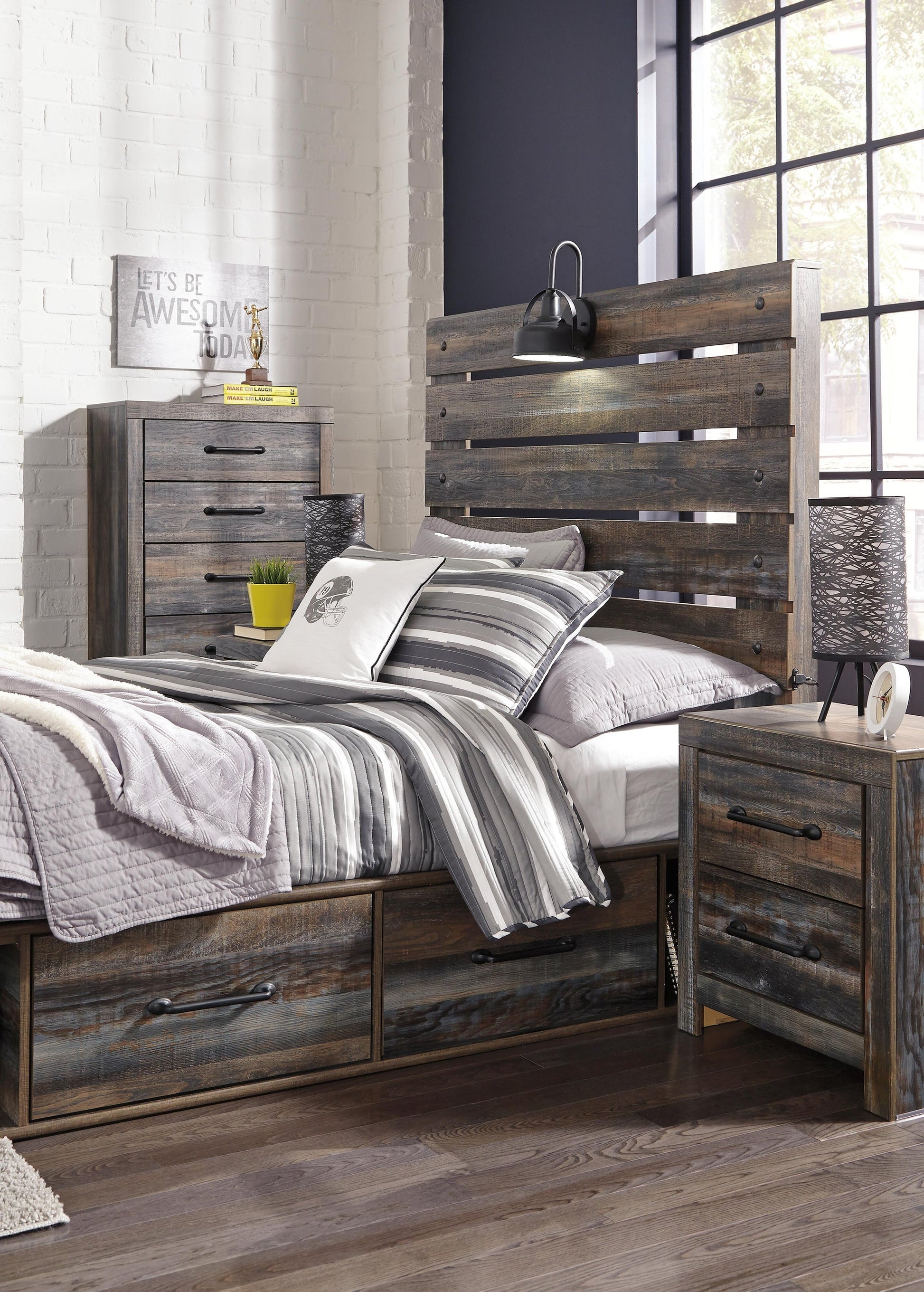 Drystan  Panel Bed With 4 Storage Drawers With Mirrored Dresser Signature Design by Ashley®