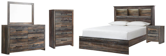 Drystan  Bookcase Bed, Dresser, Mirror, Chest And Nightstand