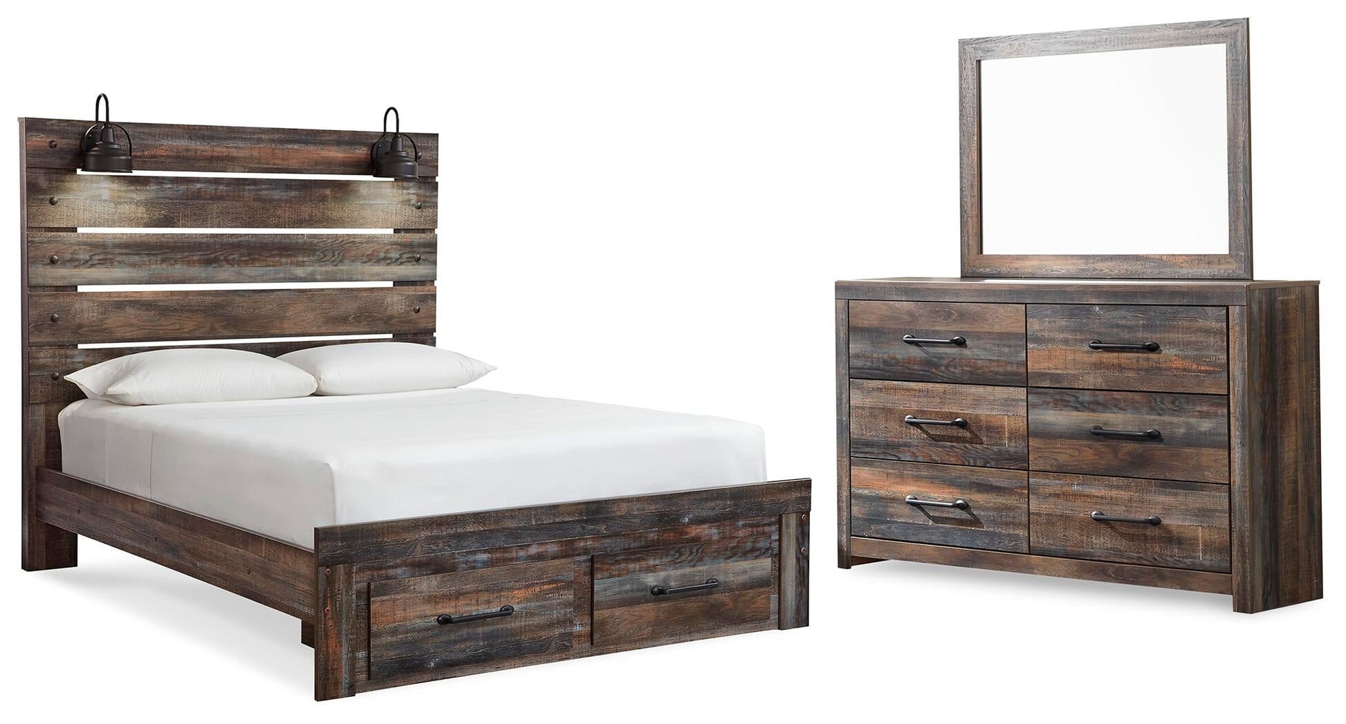 Drystan  Panel Bed With 2 Storage Drawers With Mirrored Dresser Signature Design by Ashley®
