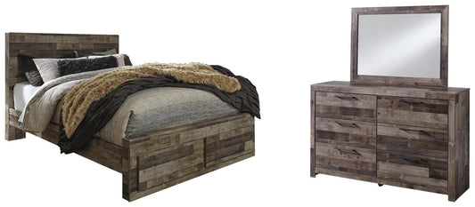 Derekson  Panel Bed With 2 Storage Drawers With Mirrored Dresser Benchcraft®
