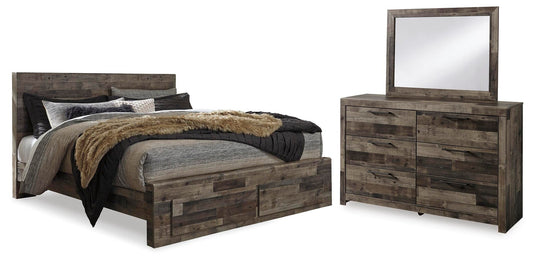 Derekson  Panel Bed With 2 Storage Drawers With Mirrored Dresser Benchcraft®