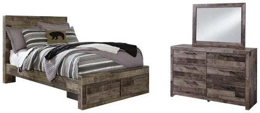 Derekson  Panel Bed With 2 Storage Drawers With Mirrored Dresser Benchcraft®