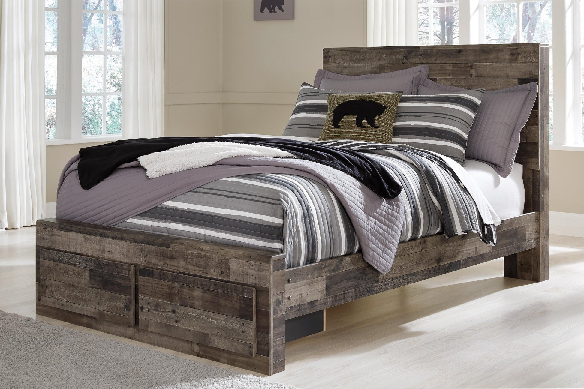 Derekson  Panel Bed With 2 Storage Drawers With Mirrored Dresser Benchcraft®