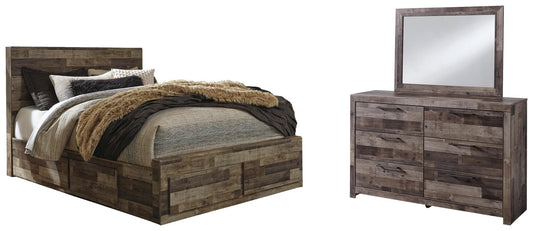 Derekson  Panel Bed With 4 Storage Drawers With Mirrored Dresser Benchcraft®