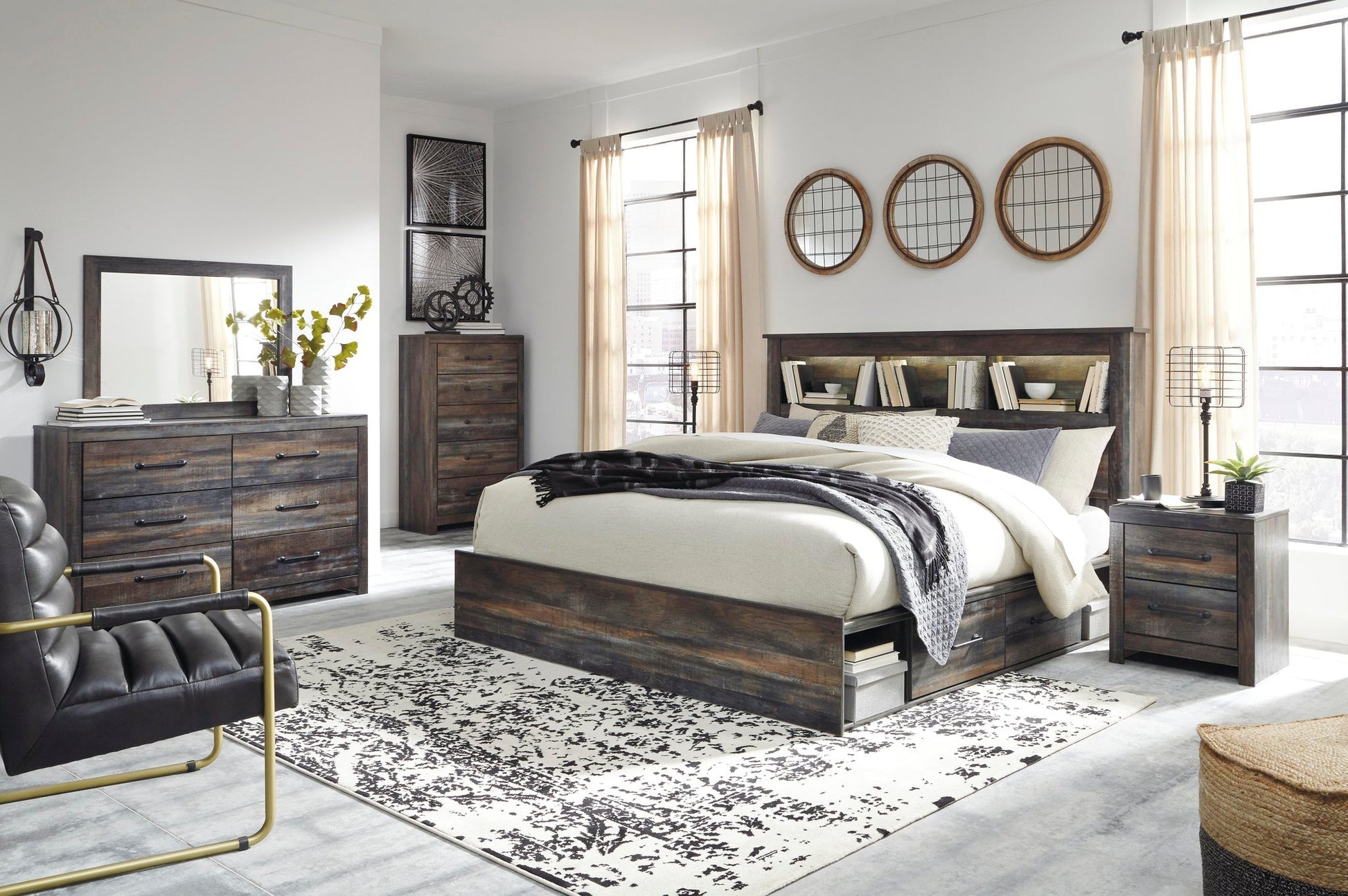 Drystan  Bookcase Bed With 2 Storage Drawers With Mirrored Dresser, Chest And Nightstand Signature Design by Ashley®