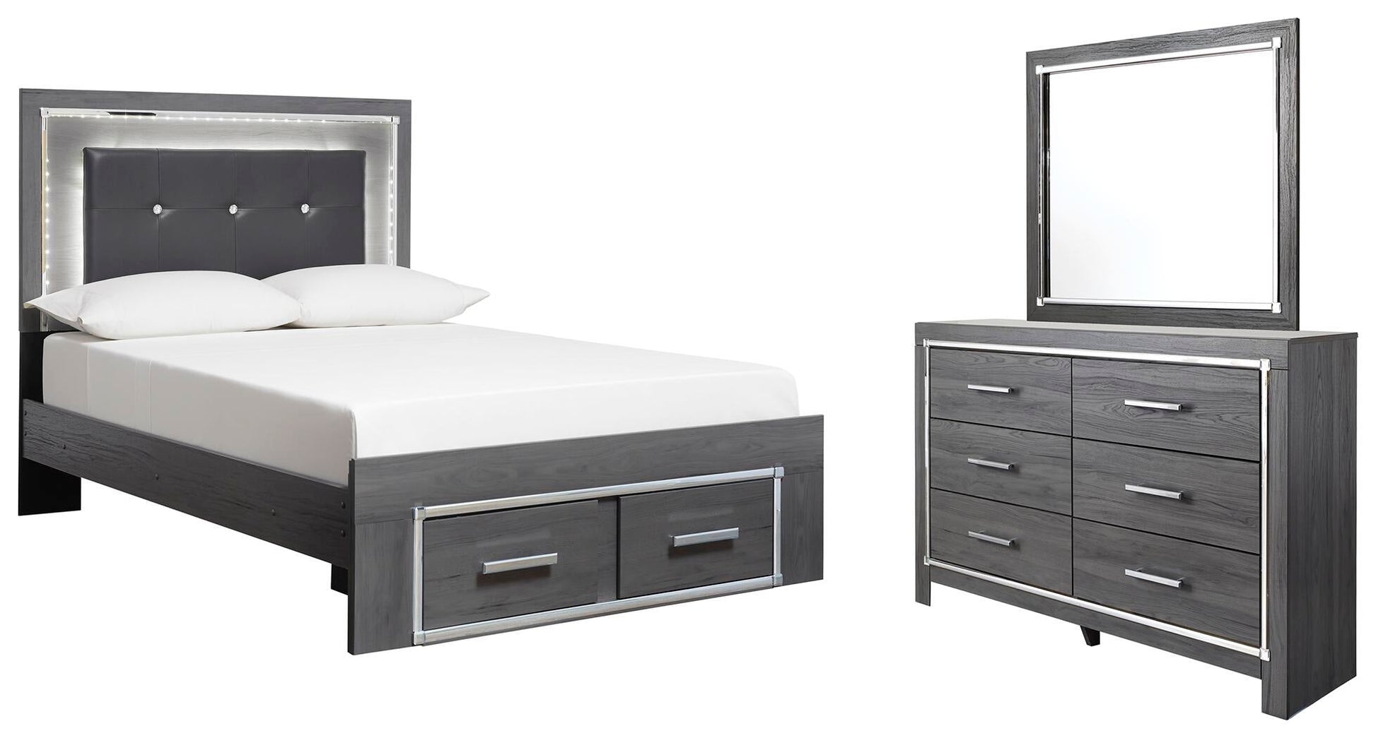 Lodanna  Panel Bed With 2 Storage Drawers With Mirrored Dresser Signature Design by Ashley®