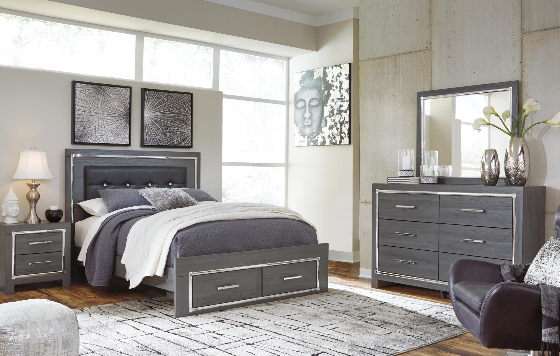 Lodanna  Panel Bed With 2 Storage Drawers With Mirrored Dresser, Chest And Nightstand Signature Design by Ashley®