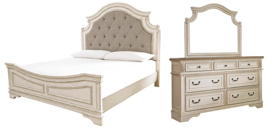 Realyn California  Upholstered Panel Bed With Mirrored Dresser Signature Design by Ashley®