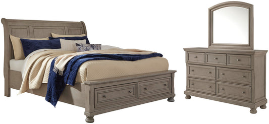 Lettner  Sleigh Bed With 2 Storage Drawers With Mirrored Dresser Signature Design by Ashley®