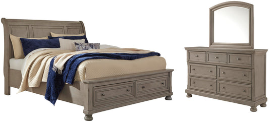 Lettner  Sleigh Bed With 2 Storage Drawers With Mirrored Dresser Signature Design by Ashley®
