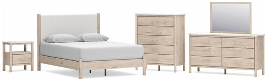 Cadmori  Upholstered Panel Bed With Mirrored Dresser, Chest And Nightstand Signature Design by Ashley®
