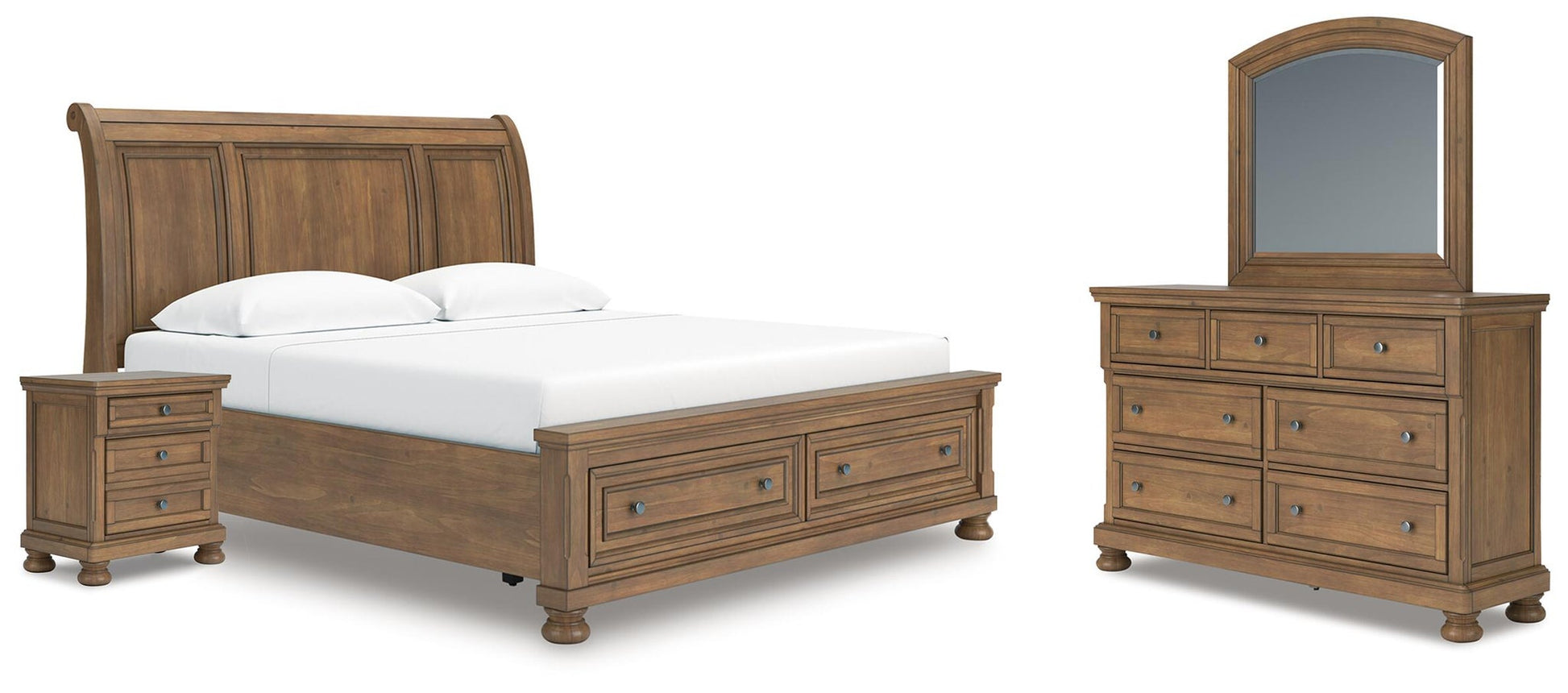 Vandenmore  Storage Sleigh Bed With Mirrored Dresser And Nightstand Signature Design by Ashley®