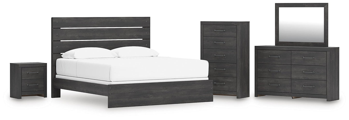 Delmorta  Panel Bed, Dresser, Mirror, Chest And Nightstand