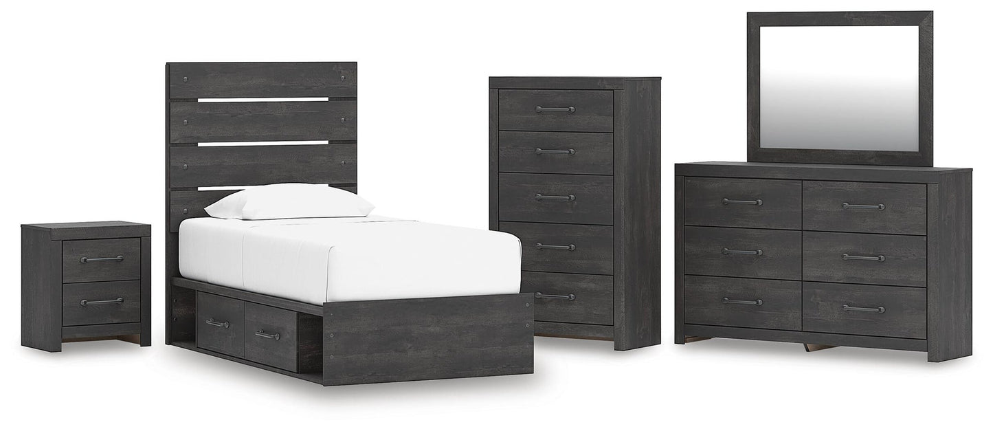 Delmorta  Panel Storage Bed, Dresser, Mirror, Chest And Nightstand