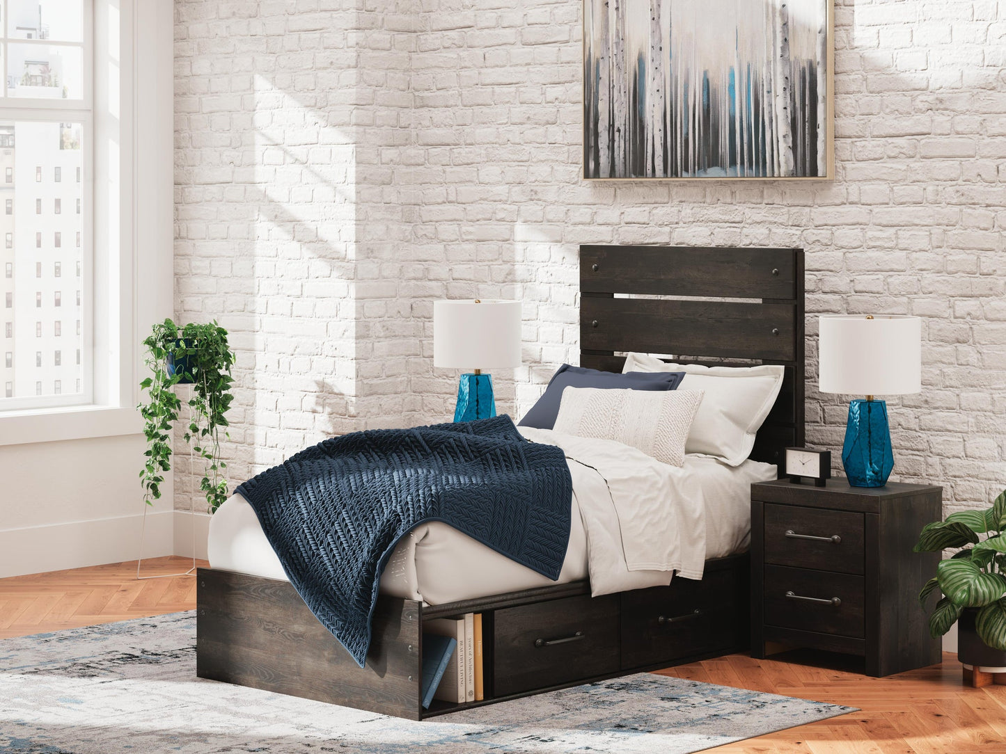 Delmorta  Panel Storage Bed, Dresser, Mirror, Chest And Nightstand