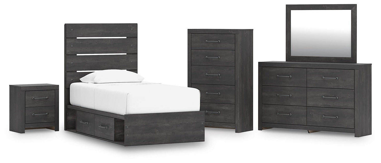 Delmorta  Panel Bed With Storage, Dresser, Mirror, Chest And Nightstand Signature Design by Ashley®