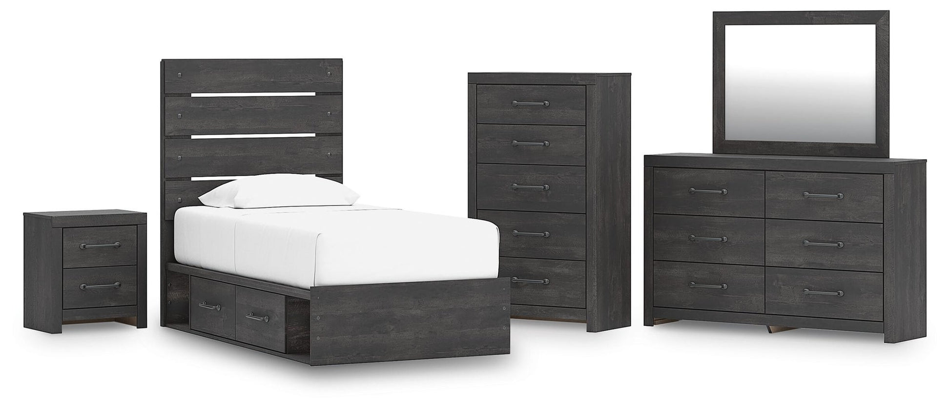 Delmorta  Panel Bed With Storage, Dresser, Mirror, Chest And Nightstand Signature Design by Ashley®