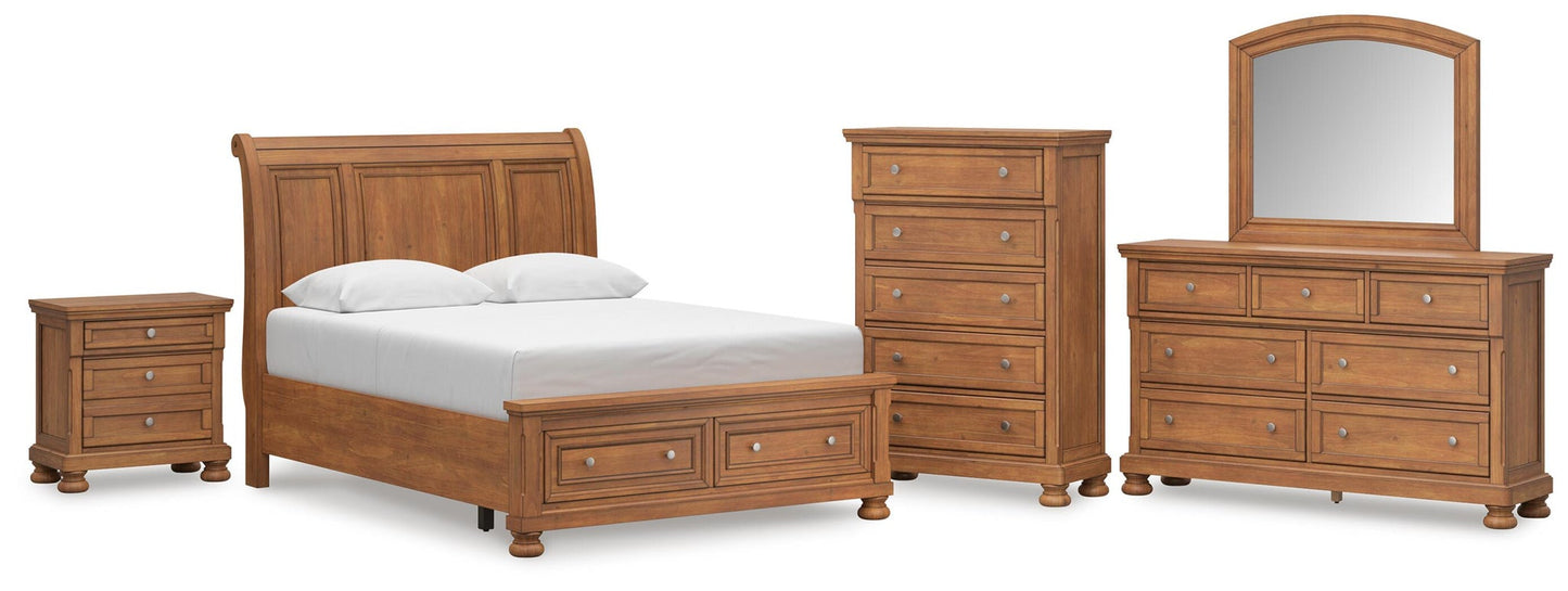 Vandenmore  Storage Sleigh Bed With Mirrored Dresser, Chest And Nightstand