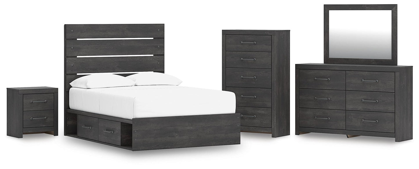 Delmorta  Panel Storage Bed, Dresser, Mirror, Chest And Nightstand