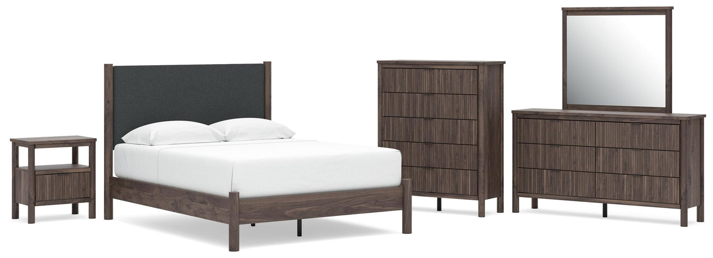 Cadmori  Upholstered Panel Platform Bed, Dresser, Mirror, Chest And Nightstand Signature Design by Ashley®