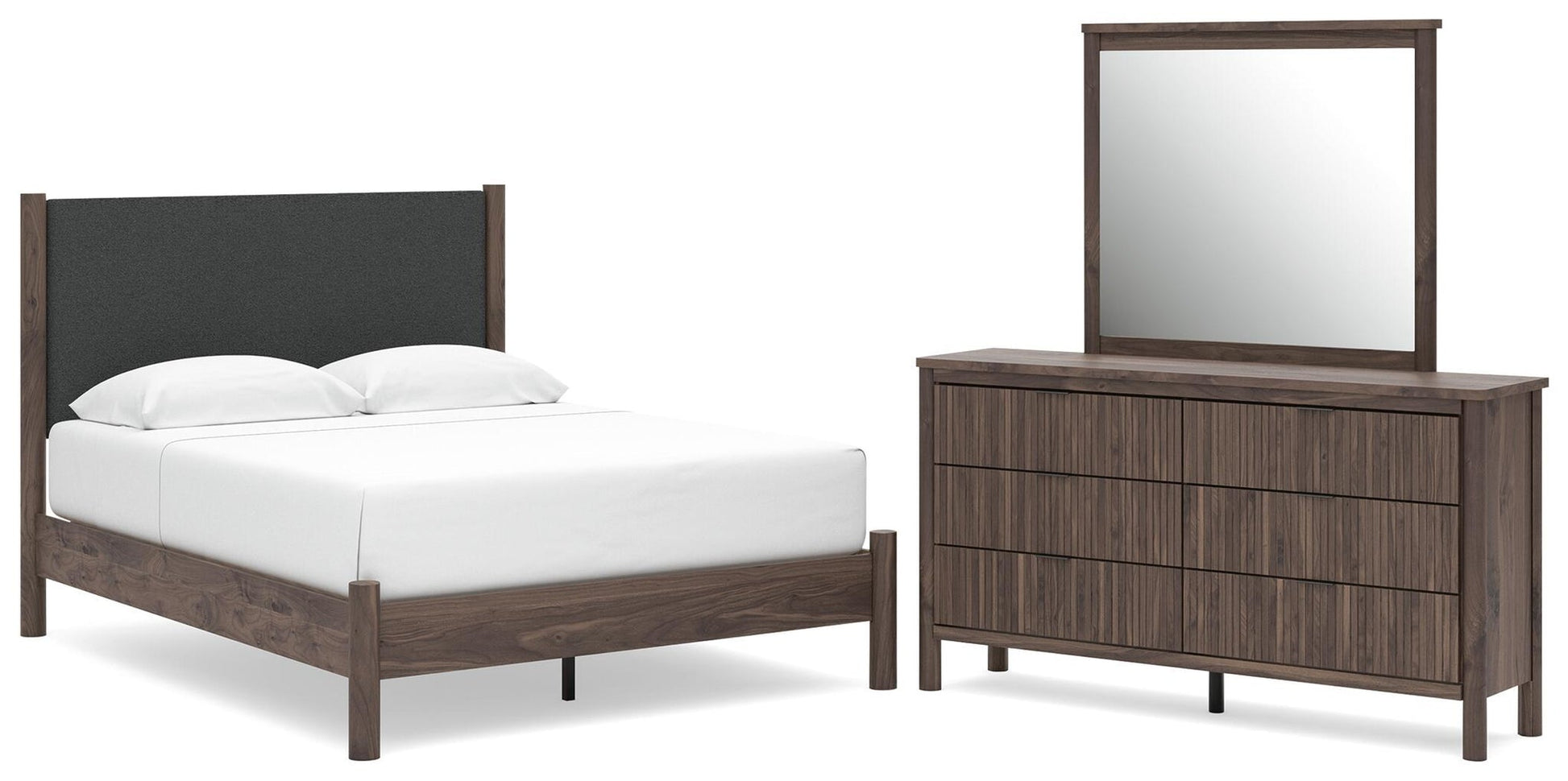 Cadmori  Upholstered Panel Platform Bed, Dresser And Mirror Signature Design by Ashley®