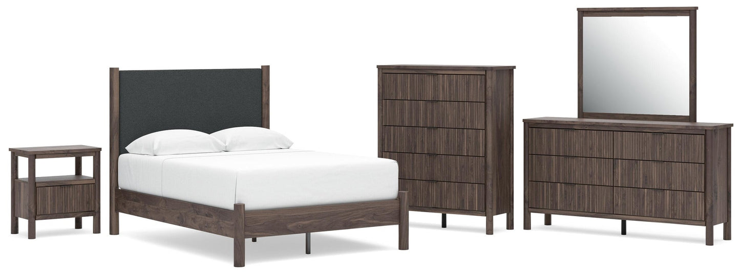 Cadmori  Upholstered Panel Platform Bed, Dresser, Mirror, Chest And Nightstand Signature Design by Ashley®