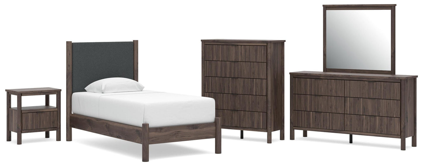 Cadmori  Upholstered Panel Platform Bed, Dresser, Mirror, Chest And Nightstand Signature Design by Ashley®