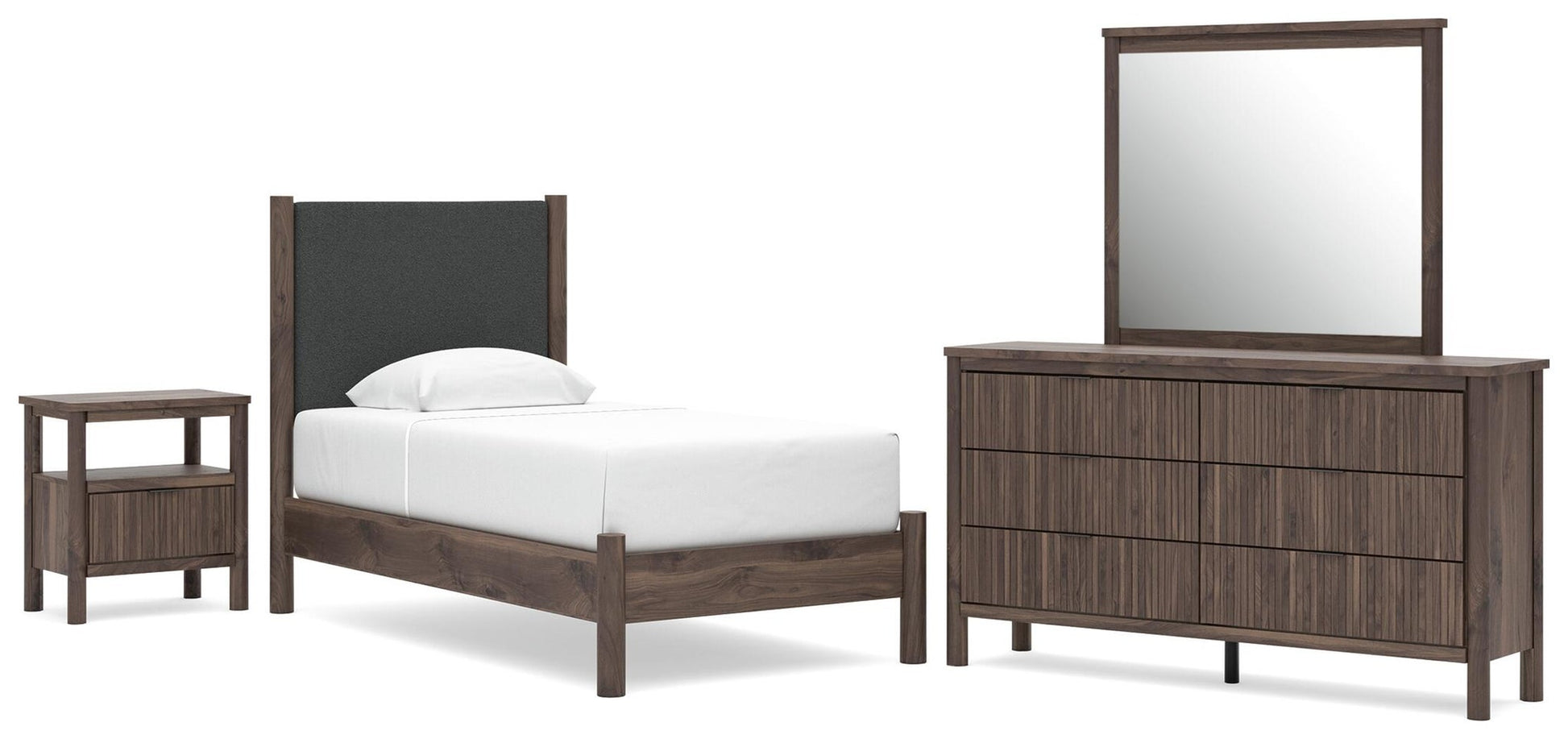 Cadmori  Upholstered Panel Platform Bed, Dresser, Mirror And Nightstand Signature Design by Ashley®