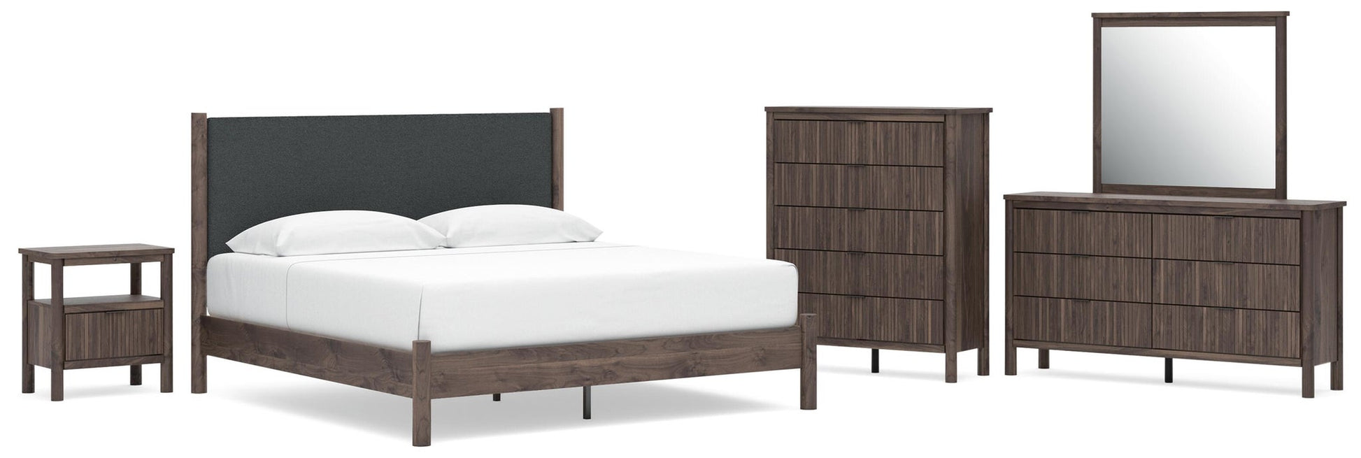 Cadmori  Upholstered Panel Platform Bed, Dresser, Mirror, Chest And Nightstand Signature Design by Ashley®