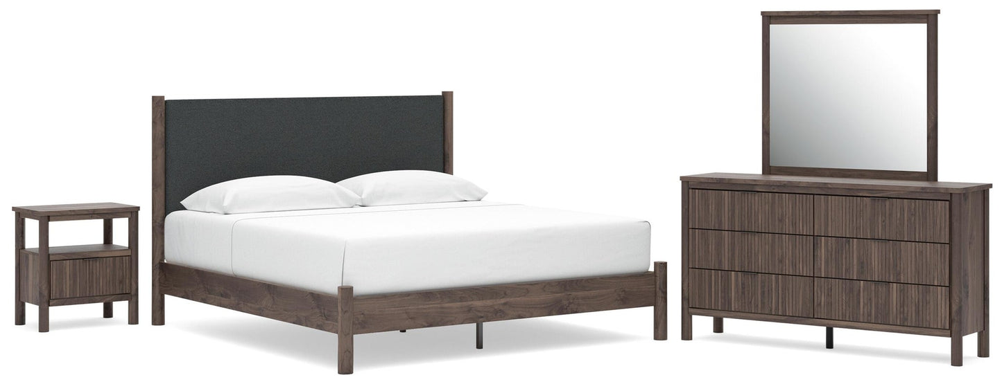 Cadmori  Upholstered Panel Platform Bed, Dresser, Mirror And Nightstand Signature Design by Ashley®